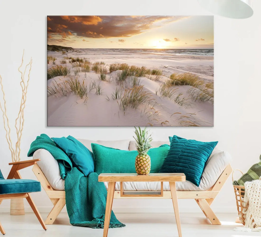 Ocean Beach Wall Art Canvas Print Sunset Artwork Print Coastal Wall Art