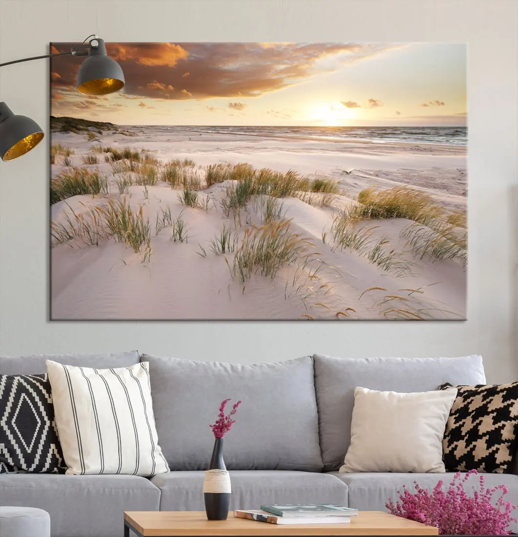 Ocean Beach Wall Art Canvas Print Sunset Artwork Print Coastal Wall Art