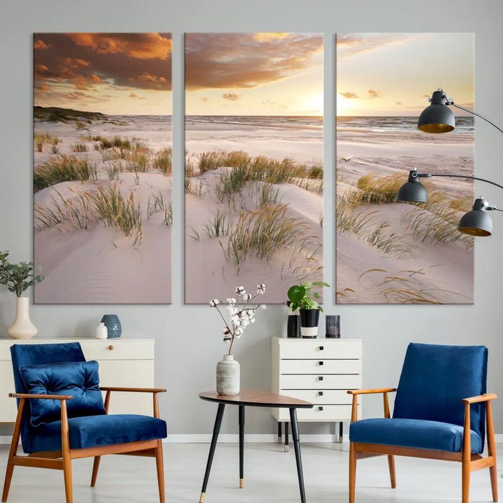 Ocean Beach Wall Art Canvas Print Sunset Artwork Print Coastal Wall Art