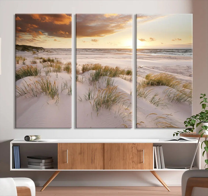 Ocean Beach Wall Art Canvas Print Sunset Artwork Print Coastal Wall Art