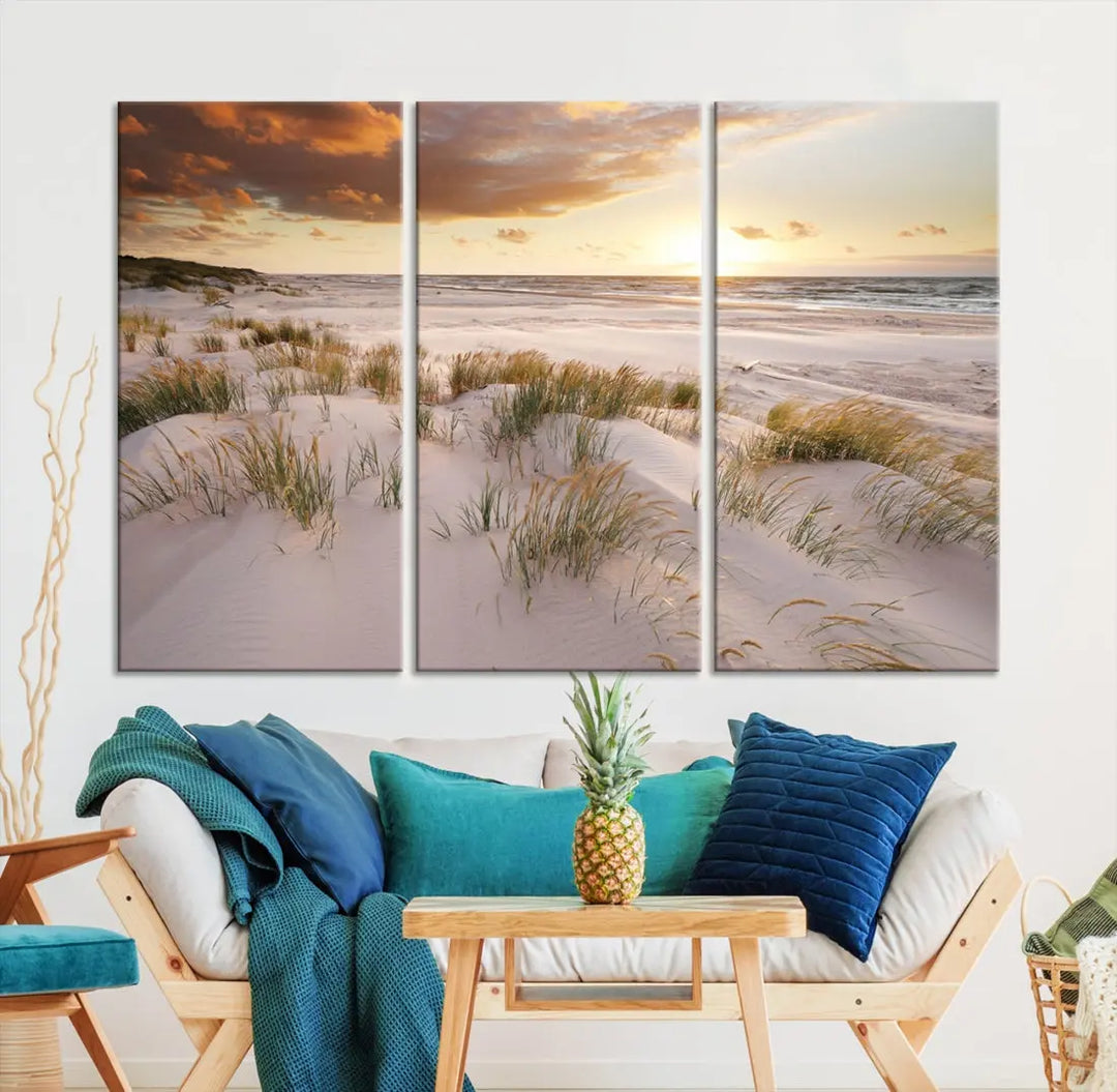 Ocean Beach Wall Art Canvas Print Sunset Artwork Print Coastal Wall Art