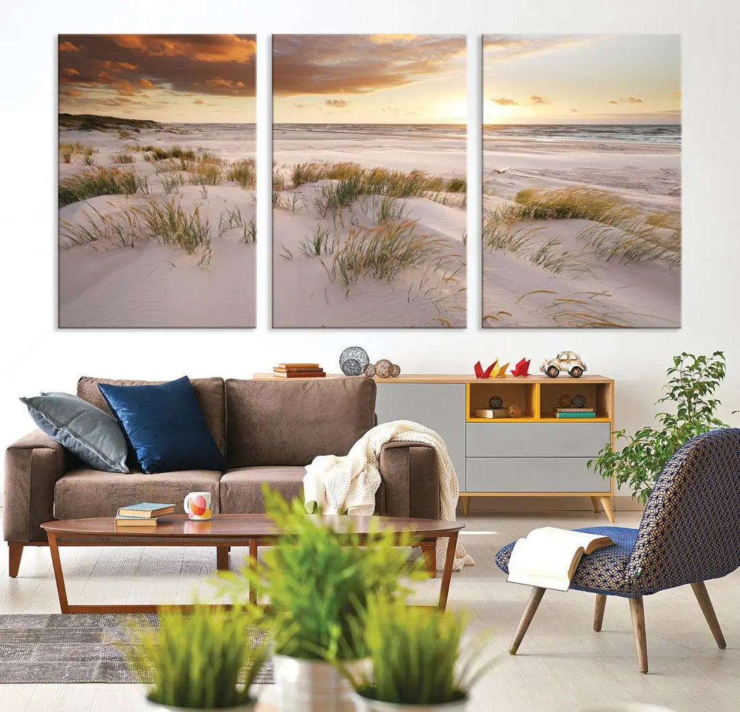 Ocean Beach Wall Art Canvas Print Sunset Artwork Print Coastal Wall Art