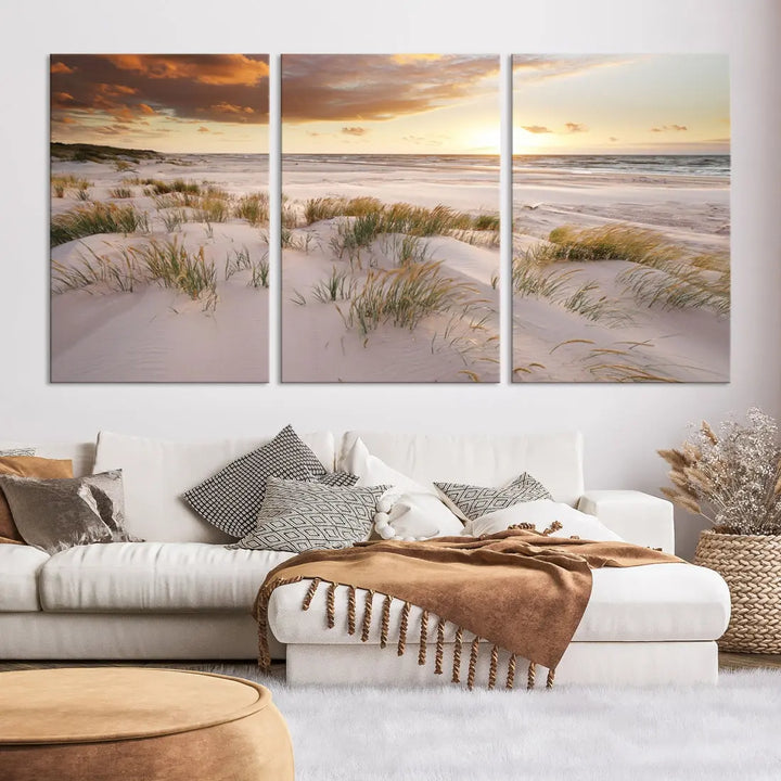 Ocean Beach Wall Art Canvas Print Sunset Artwork Print Coastal Wall Art