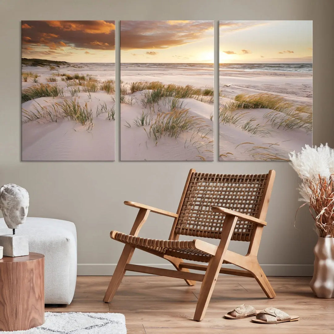 Ocean Beach Wall Art Canvas Print Sunset Artwork Print Coastal Wall Art