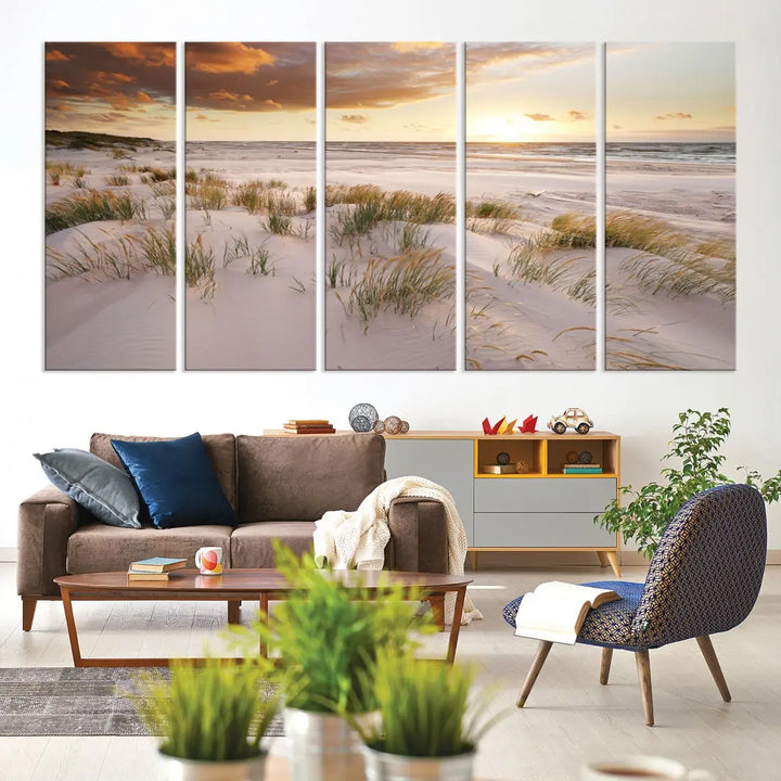 Ocean Beach Wall Art Canvas Print Sunset Artwork Print Coastal Wall Art