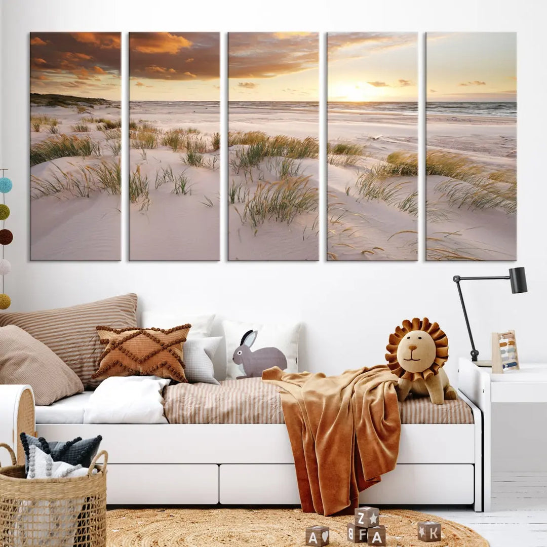 Ocean Beach Wall Art Canvas Print Sunset Artwork Print Coastal Wall Art