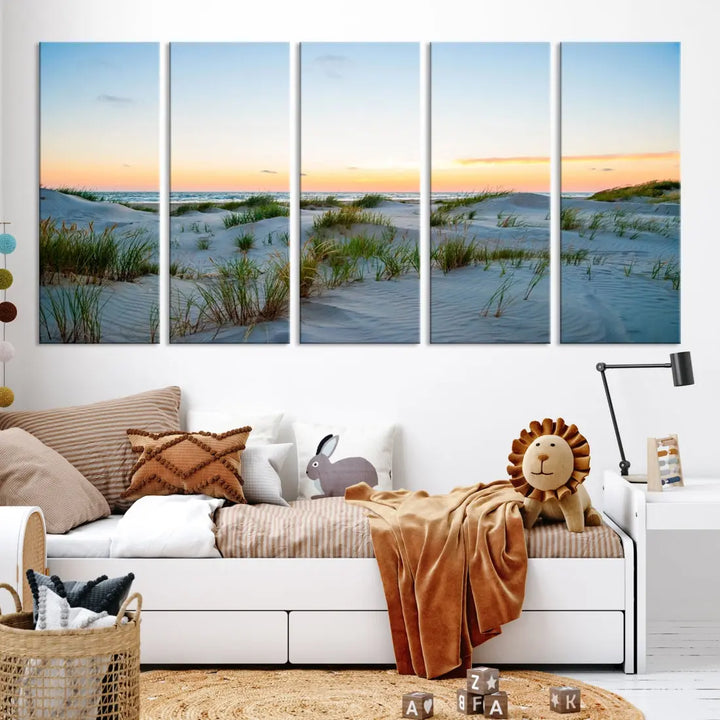 Ocean Beach Wall Art Canvas Print Sunset Artwork Print Coastal Wall Art