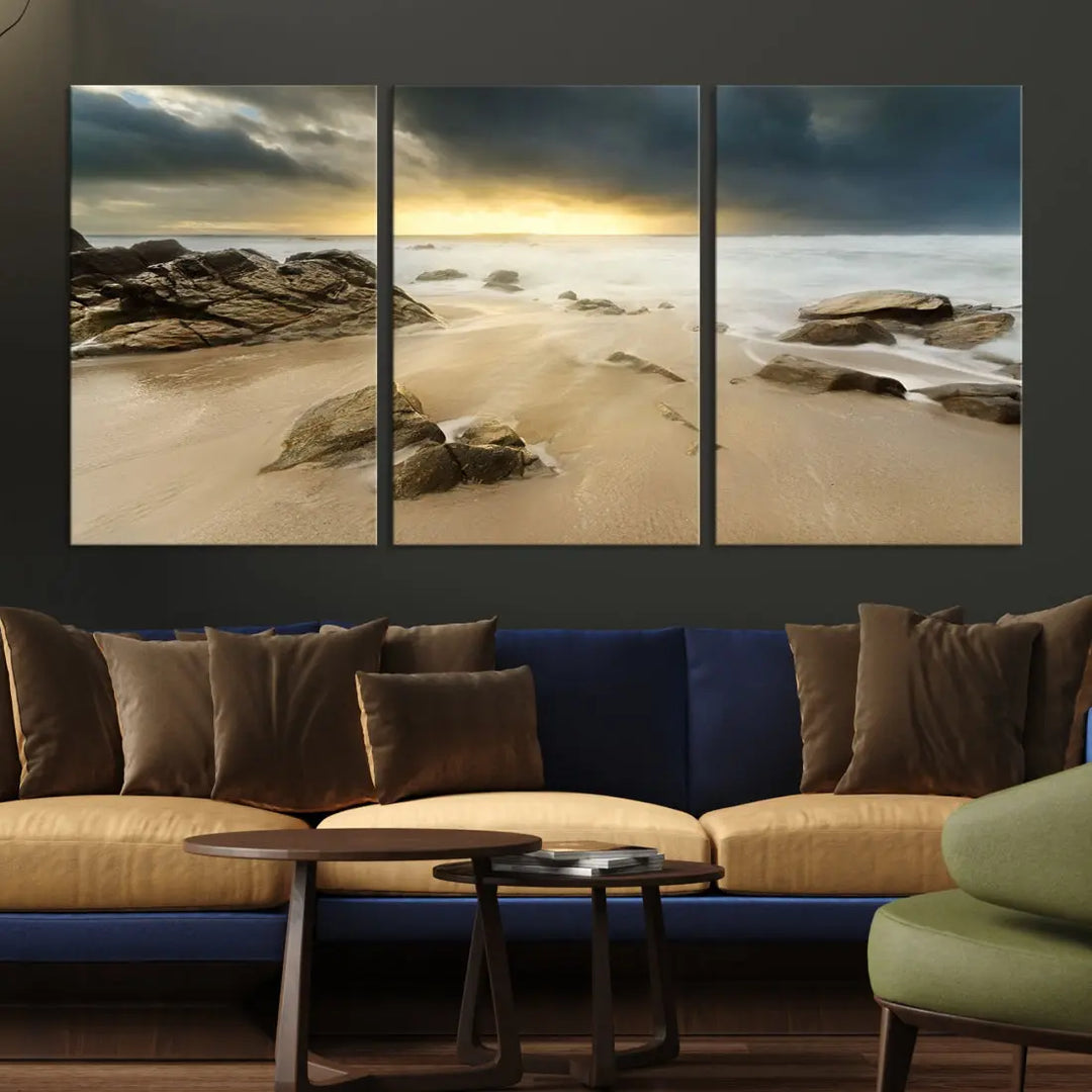 Ocean Waves on Beach Sunset Wall Art Canvas Print Large Office Home Decor