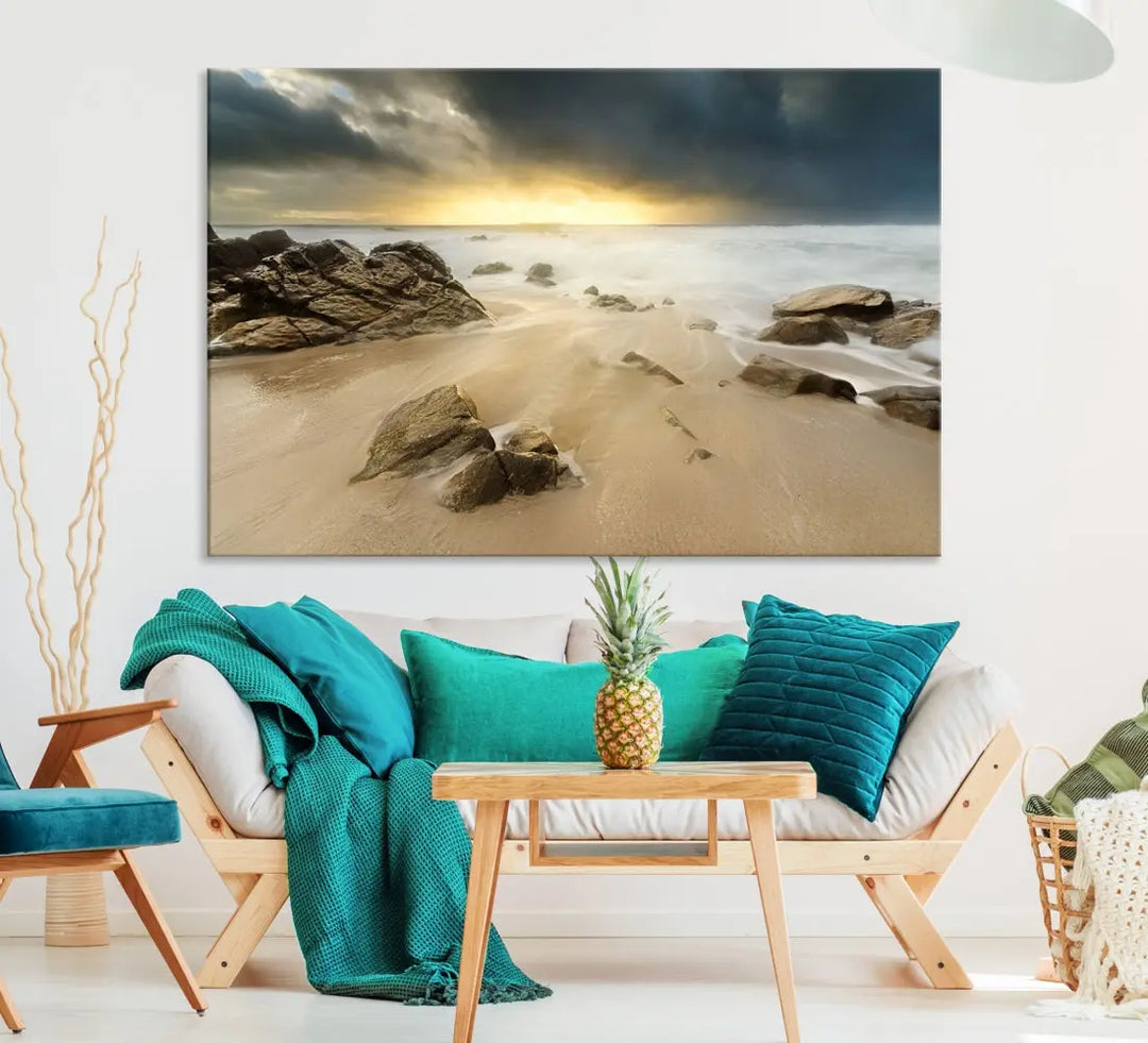 Ocean Waves on Beach Sunset Wall Art Canvas Print Large Office Home Decor