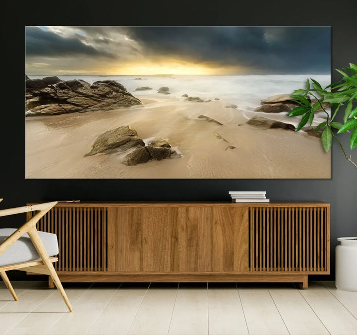 Ocean Waves on Beach Sunset Wall Art Canvas Print Large Office Home Decor