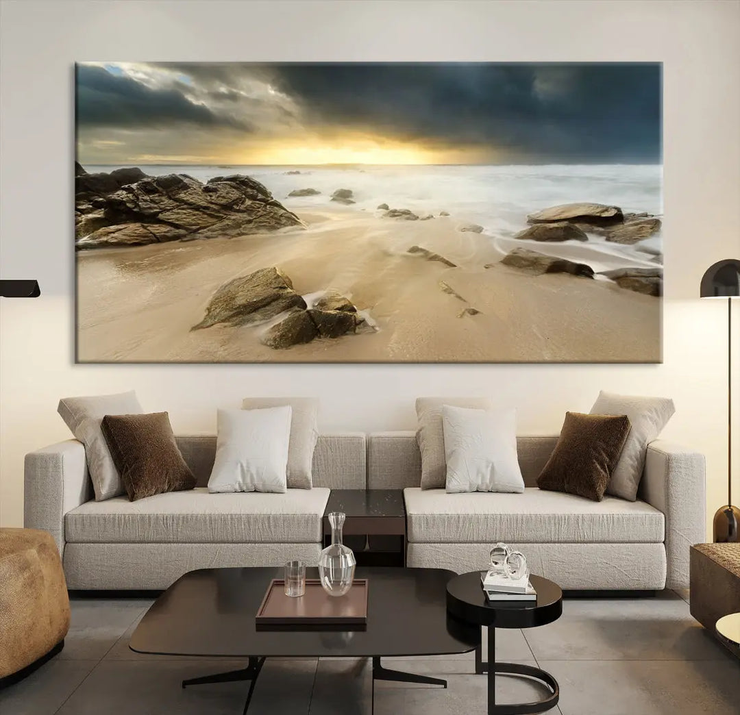 Ocean Waves on Beach Sunset Wall Art Canvas Print Large Office Home Decor