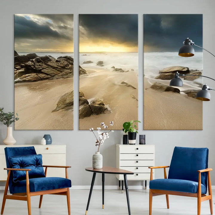 Ocean Waves on Beach Sunset Wall Art Canvas Print Large Office Home Decor