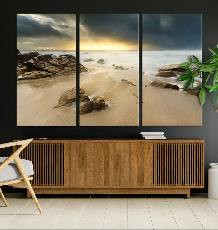 Ocean Waves on Beach Sunset Wall Art Canvas Print Large Office Home Decor