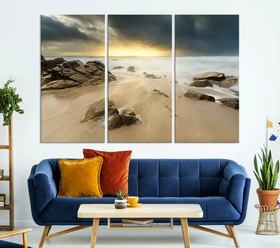 Ocean Waves on Beach Sunset Wall Art Canvas Print Large Office Home Decor