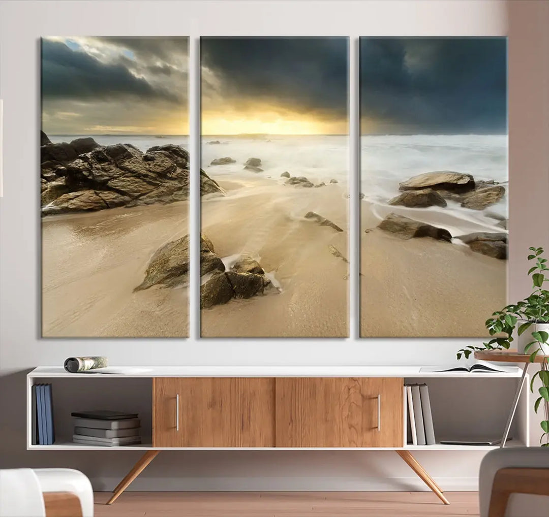 Ocean Waves on Beach Sunset Wall Art Canvas Print Large Office Home Decor