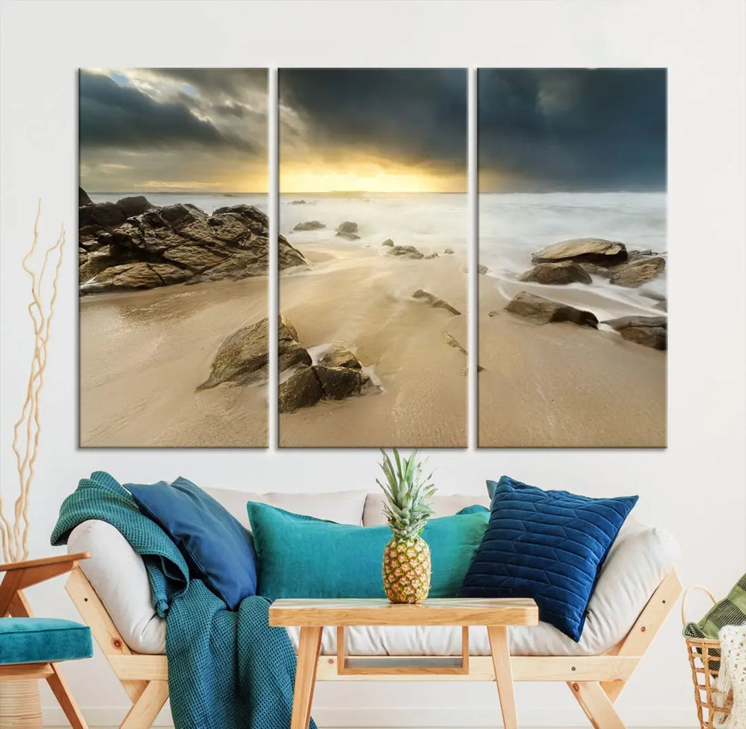 Ocean Waves on Beach Sunset Wall Art Canvas Print Large Office Home Decor