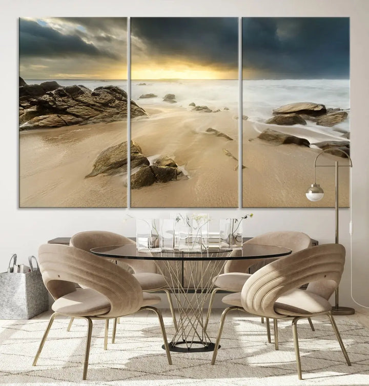 Ocean Waves on Beach Sunset Wall Art Canvas Print Large Office Home Decor