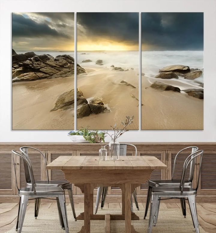 Ocean Waves on Beach Sunset Wall Art Canvas Print Large Office Home Decor