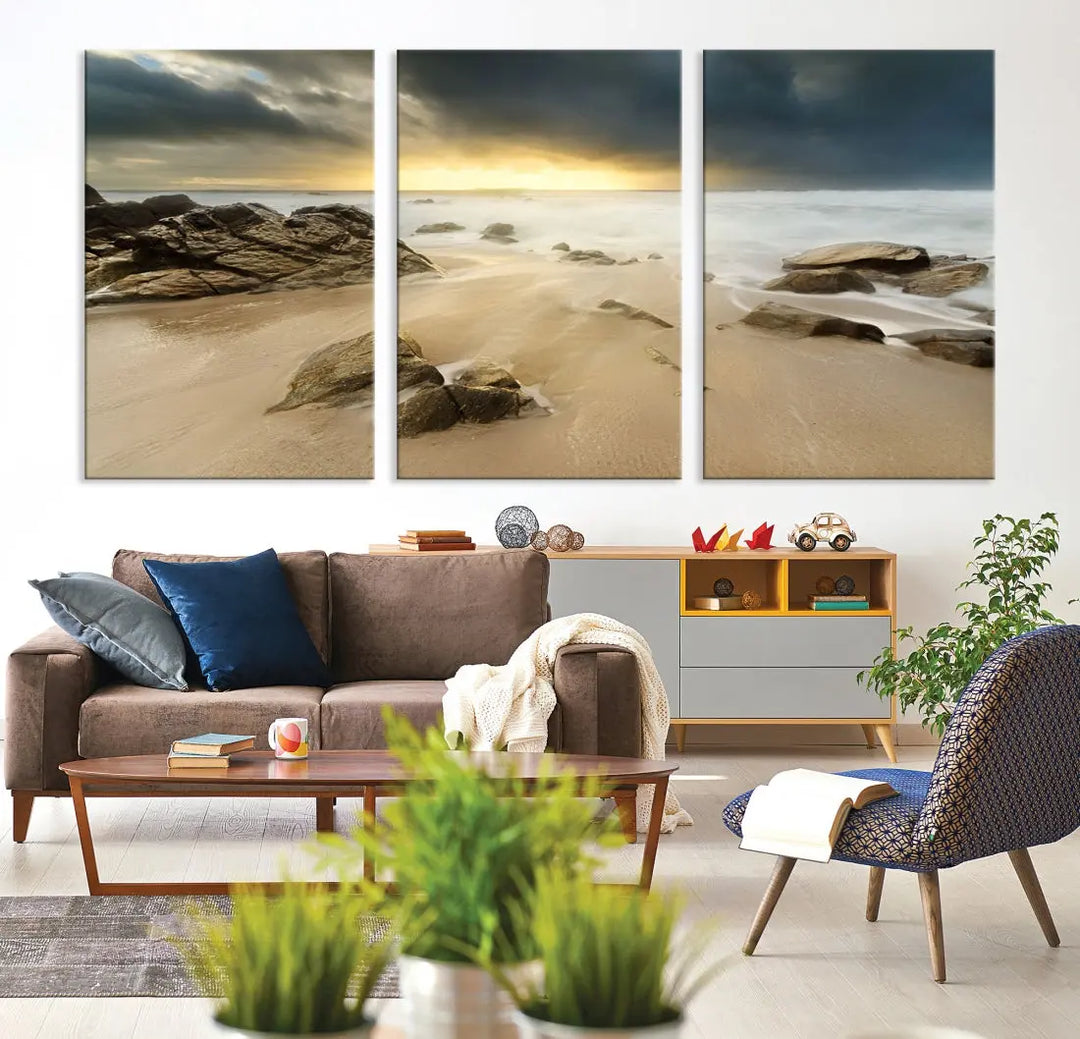 Ocean Waves on Beach Sunset Wall Art Canvas Print Large Office Home Decor