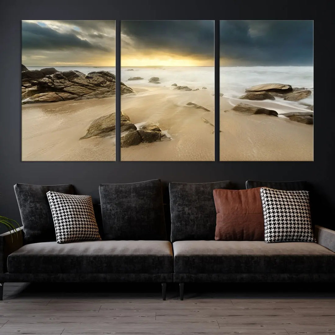 Ocean Waves on Beach Sunset Wall Art Canvas Print Large Office Home Decor