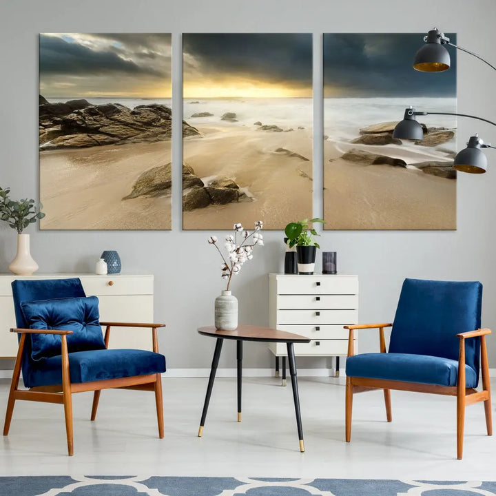 Ocean Waves on Beach Sunset Wall Art Canvas Print Large Office Home Decor