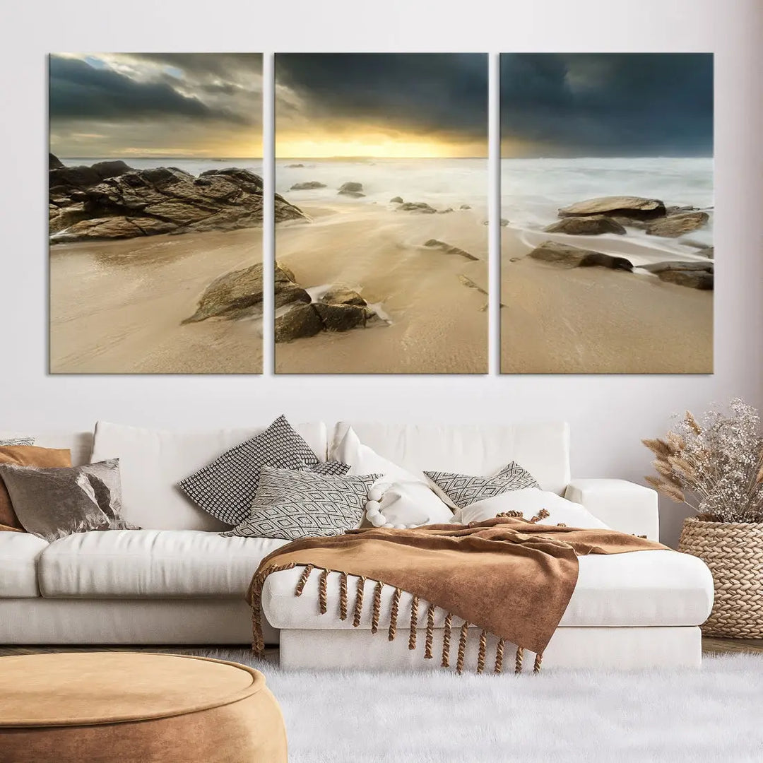 Ocean Waves on Beach Sunset Wall Art Canvas Print Large Office Home Decor