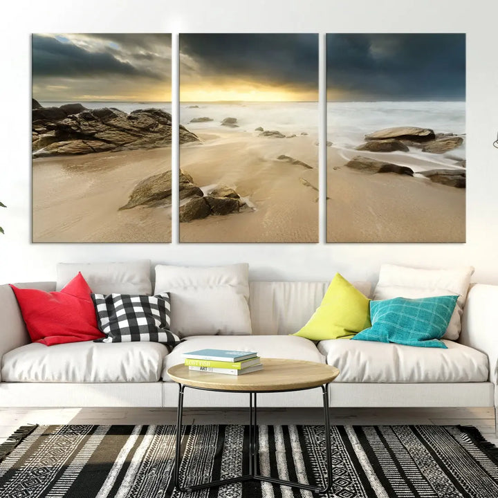 Ocean Waves on Beach Sunset Wall Art Canvas Print Large Office Home Decor