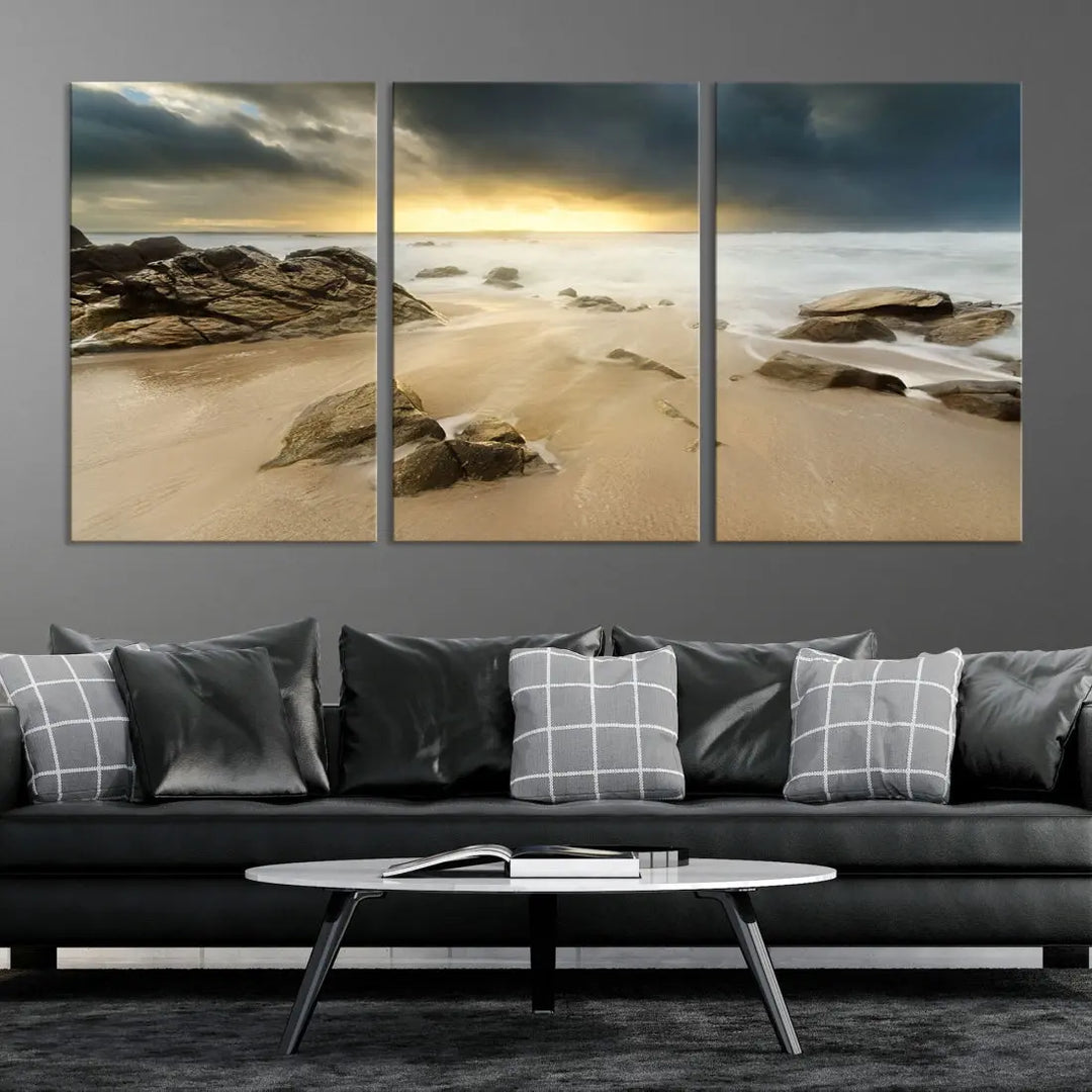 Ocean Waves on Beach Sunset Wall Art Canvas Print Large Office Home Decor