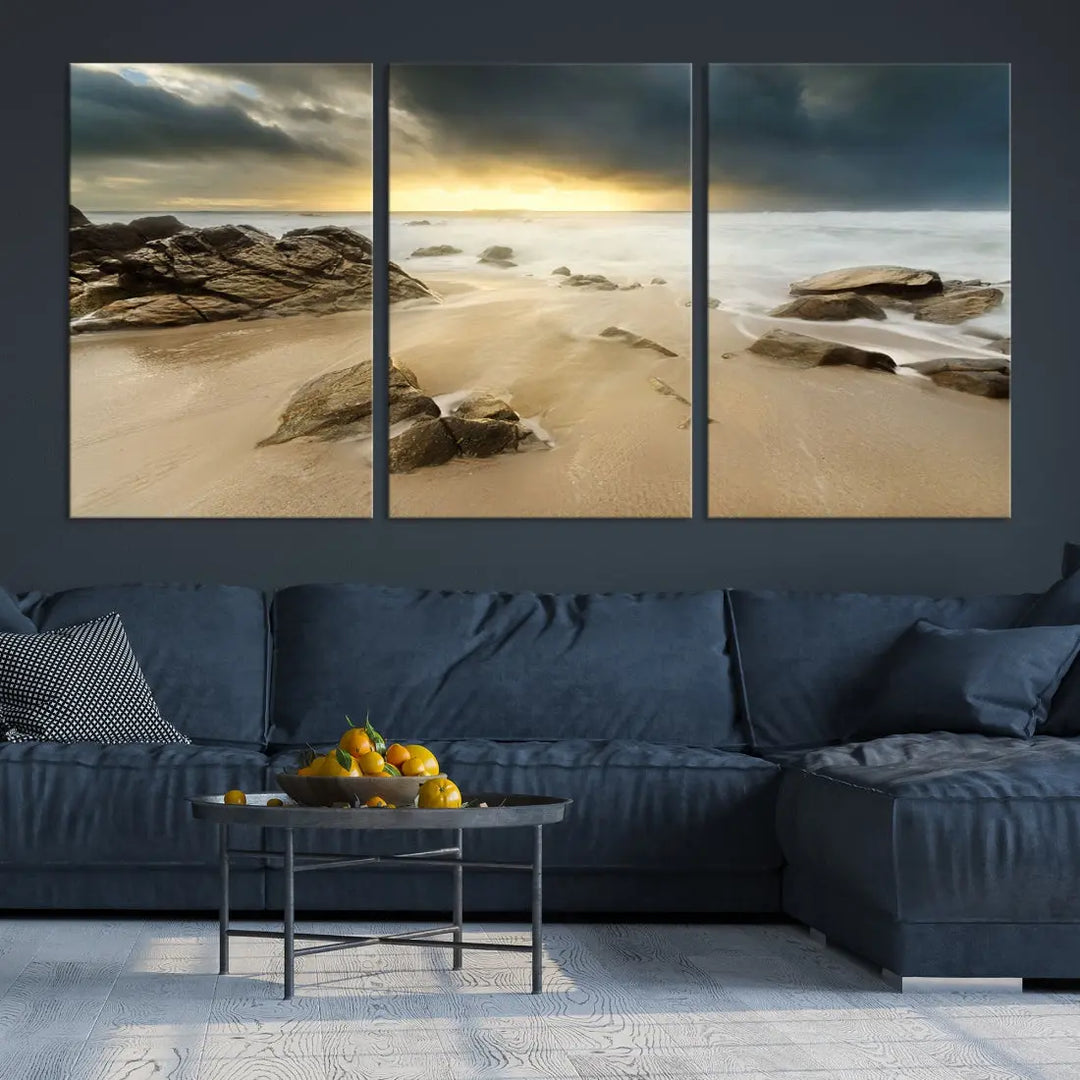 Ocean Waves on Beach Sunset Wall Art Canvas Print Large Office Home Decor