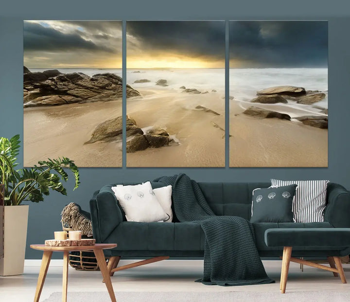 Ocean Waves on Beach Sunset Wall Art Canvas Print Large Office Home Decor