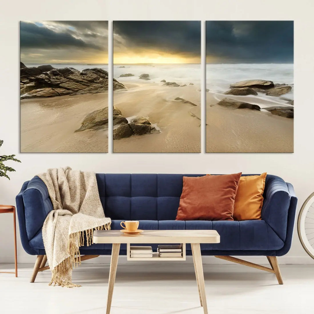 Ocean Waves on Beach Sunset Wall Art Canvas Print Large Office Home Decor