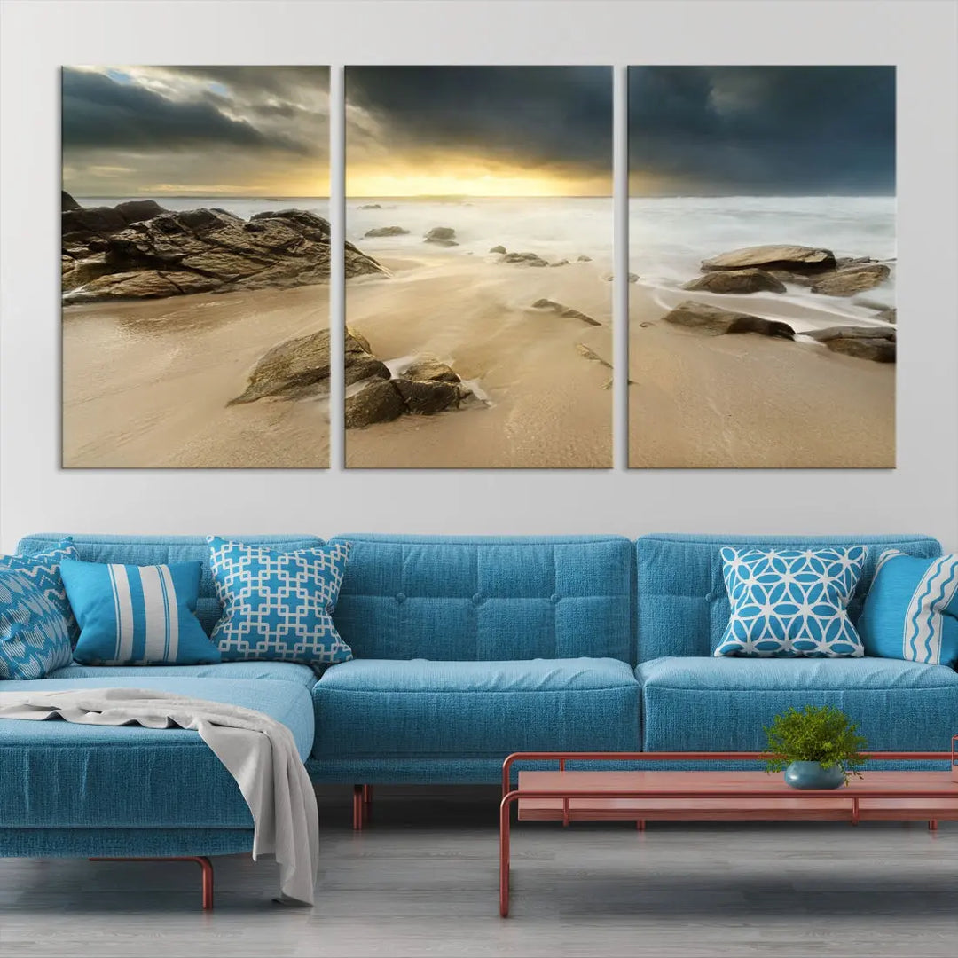 Ocean Waves on Beach Sunset Wall Art Canvas Print Large Office Home Decor