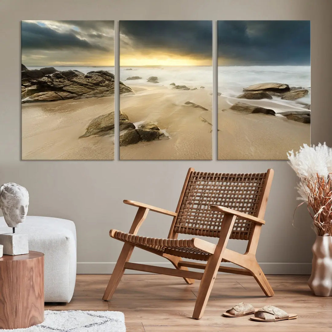 Ocean Waves on Beach Sunset Wall Art Canvas Print Large Office Home Decor