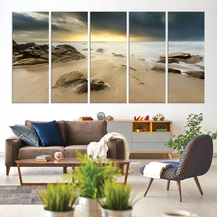 Ocean Waves on Beach Sunset Wall Art Canvas Print Large Office Home Decor