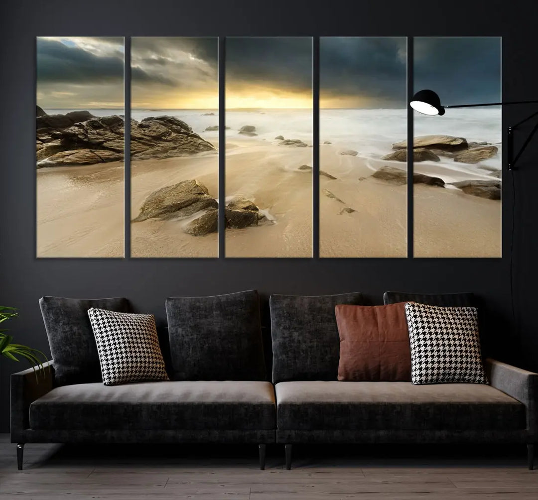 Ocean Waves on Beach Sunset Wall Art Canvas Print Large Office Home Decor