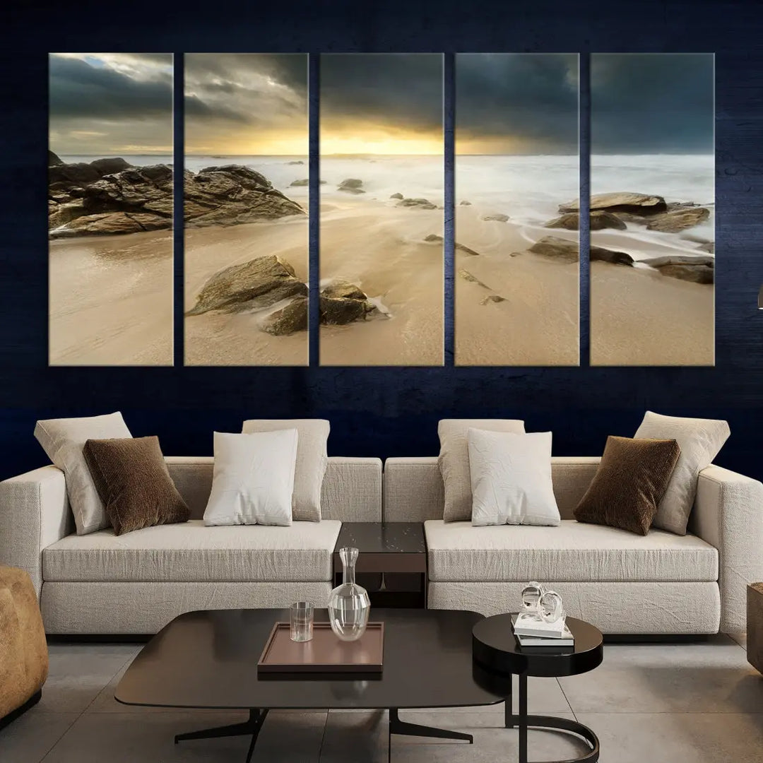 Ocean Waves on Beach Sunset Wall Art Canvas Print Large Office Home Decor