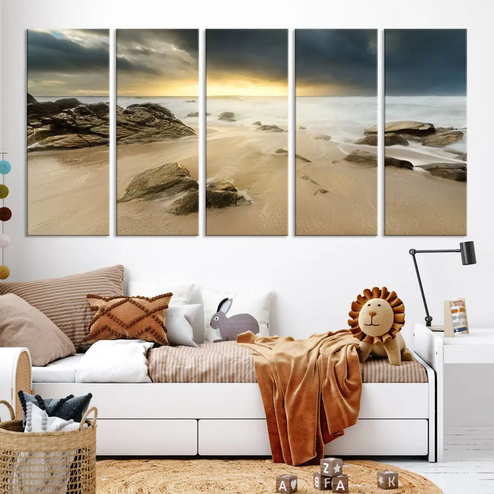 Ocean Waves on Beach Sunset Wall Art Canvas Print Large Office Home Decor