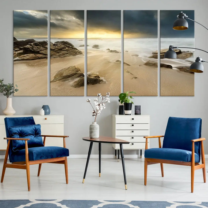 Ocean Waves on Beach Sunset Wall Art Canvas Print Large Office Home Decor