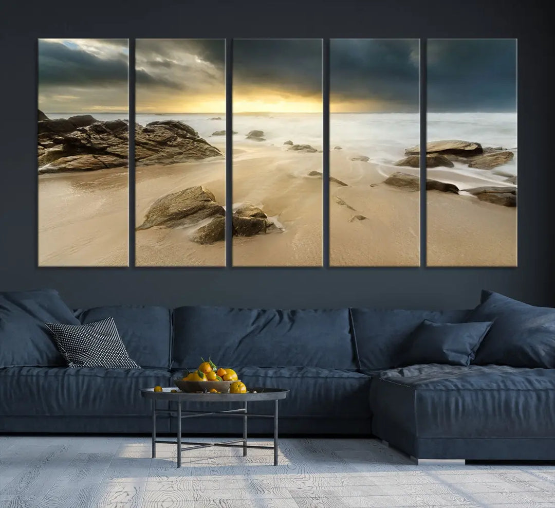 Ocean Waves on Beach Sunset Wall Art Canvas Print Large Office Home Decor