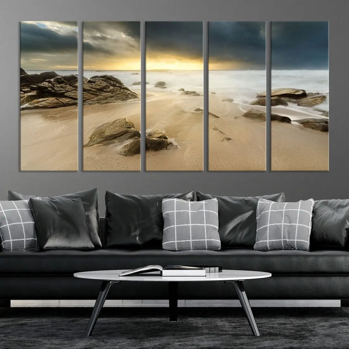 Ocean Waves on Beach Sunset Wall Art Canvas Print Large Office Home Decor