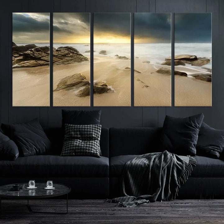 Ocean Waves on Beach Sunset Wall Art Canvas Print Large Office Home Decor