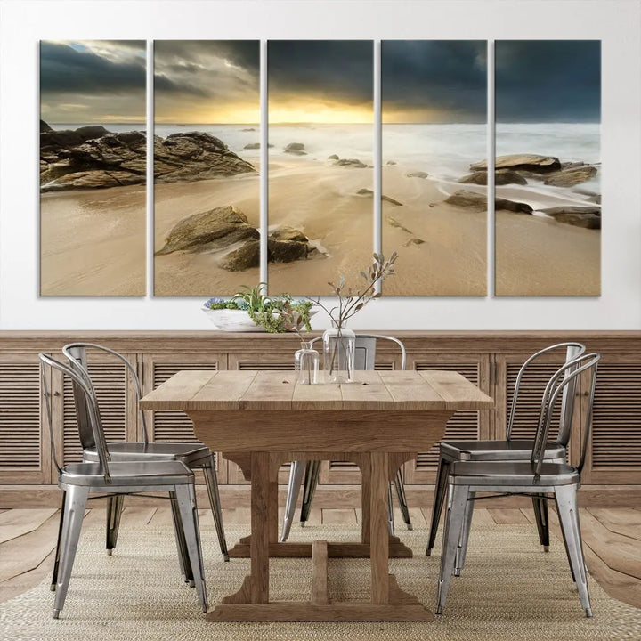 Ocean Waves on Beach Sunset Wall Art Canvas Print Large Office Home Decor