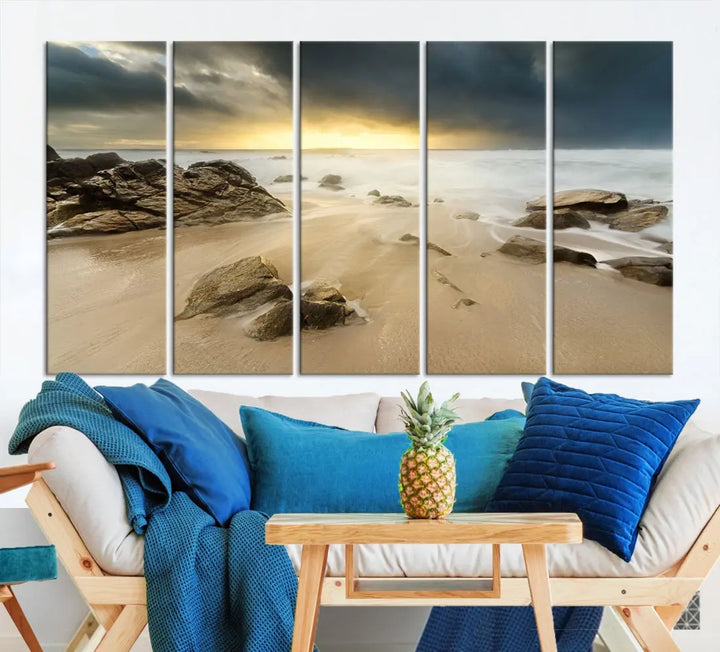 Ocean Waves on Beach Sunset Wall Art Canvas Print Large Office Home Decor