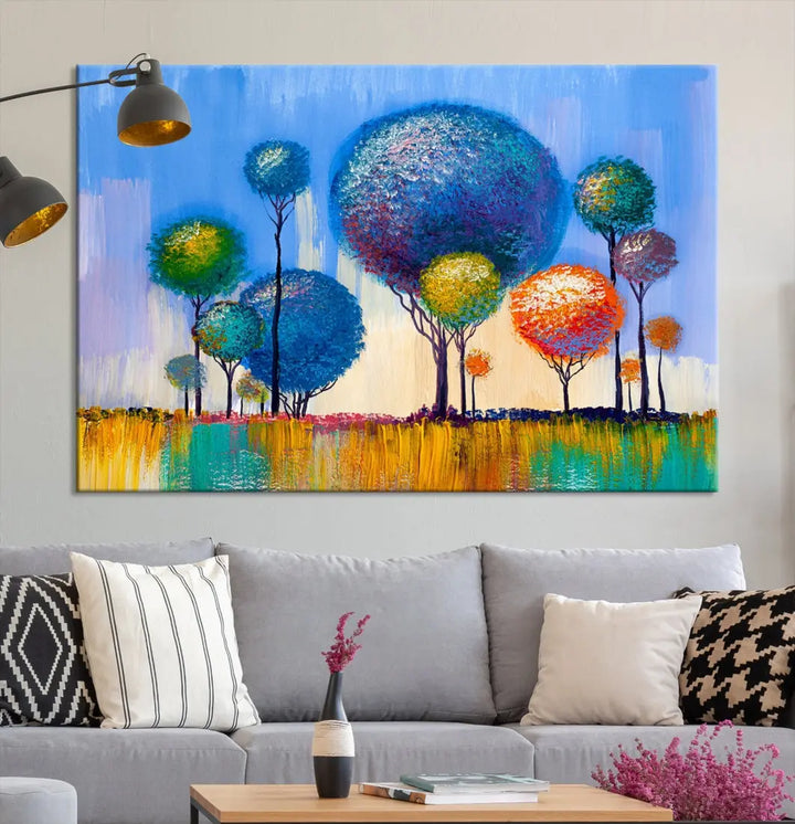 Oil Paint Effect Colorful Trees Wall Art Canvas Print