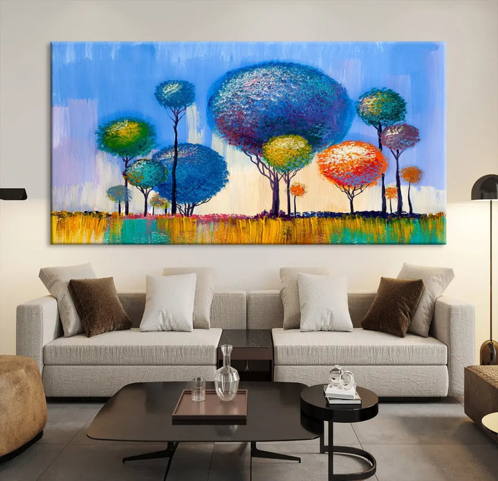 Oil Paint Effect Colorful Trees Wall Art Canvas Print