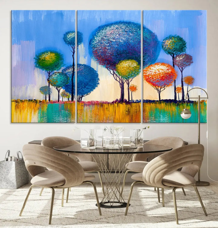 Oil Paint Effect Colorful Trees Wall Art Canvas Print