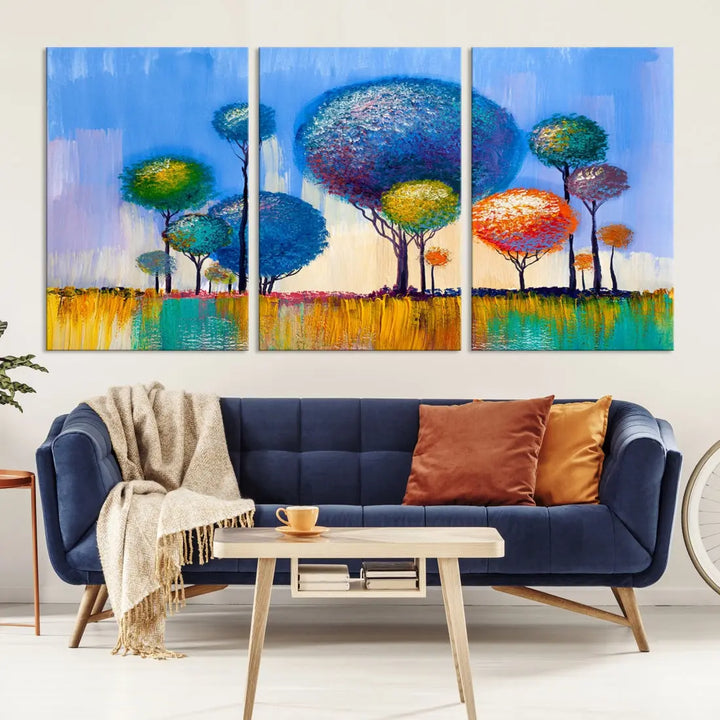 Oil Paint Effect Colorful Trees Wall Art Canvas Print