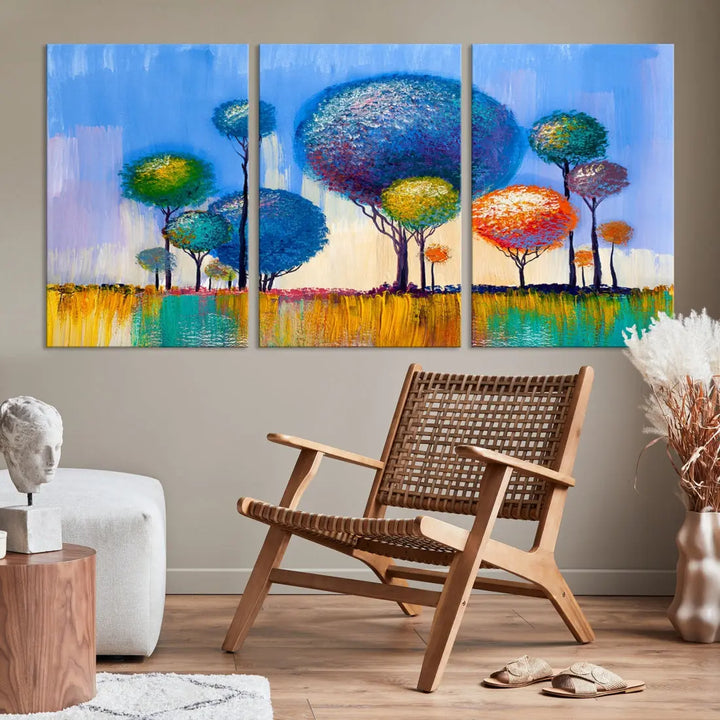 Oil Paint Effect Colorful Trees Wall Art Canvas Print