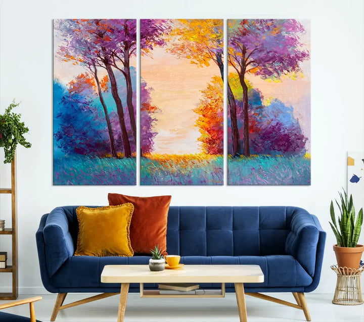 Oil Paint Effect Trees Wall Art Canvas Print