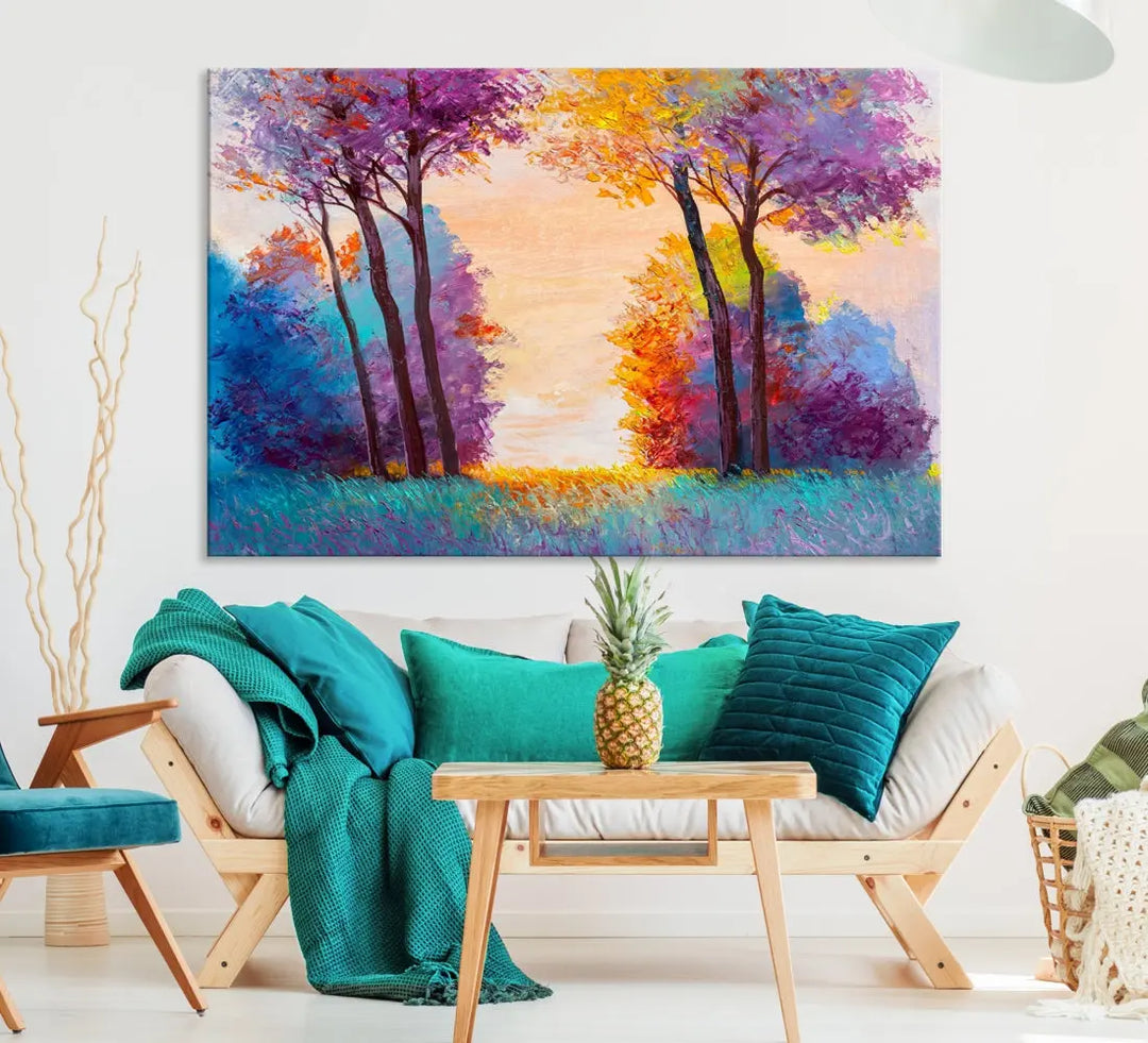 Oil Paint Effect Trees Wall Art Canvas Print